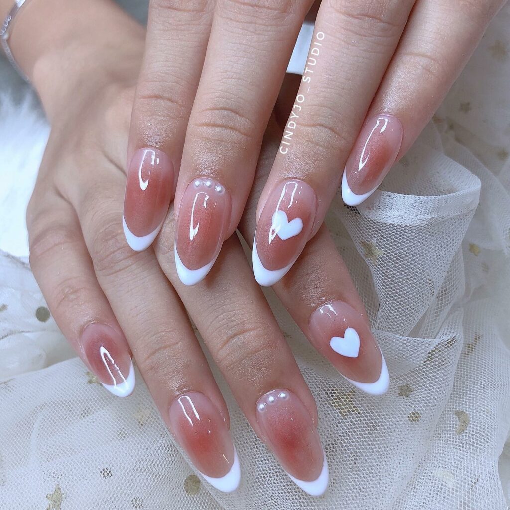 Feel Elegant with 20 Blush Nail Designs for 2024 15 Heart blush nails