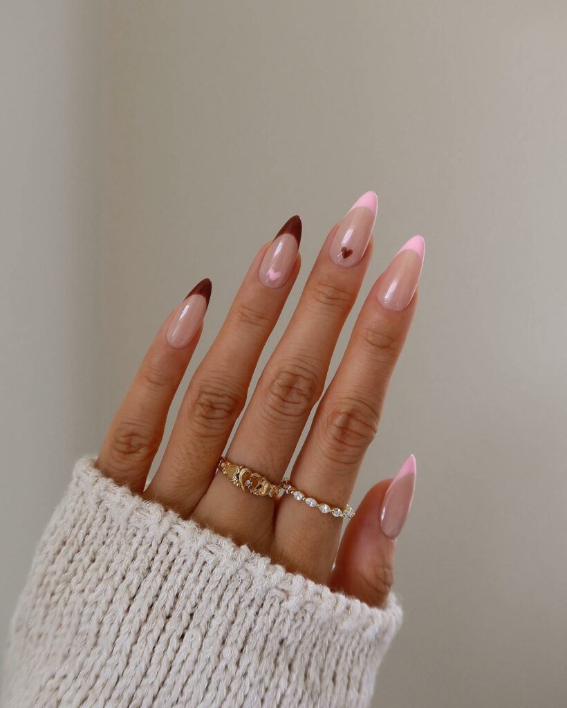 40 Latest Brown French Tip Nail Ideas To Try in 2024! 13 Pink and Brown French Nails with Heartfelt Accents