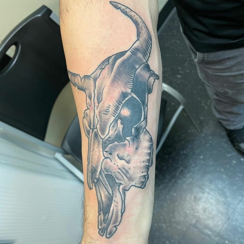 10+ Cow Skull Tattoo Ideas You'll Have To See To Believe! 14 Heavily Shaded Dark Cow Skull Tattoos