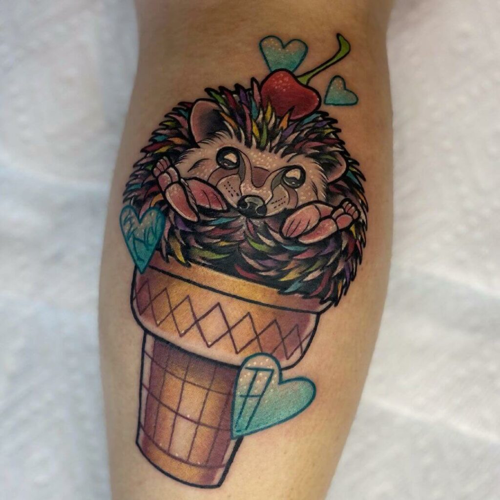 11+ Hedgehog Tattoo Ideas That Will Blow Your Mind! 18 Hedgehog In Ice-cream Cone Tattoo