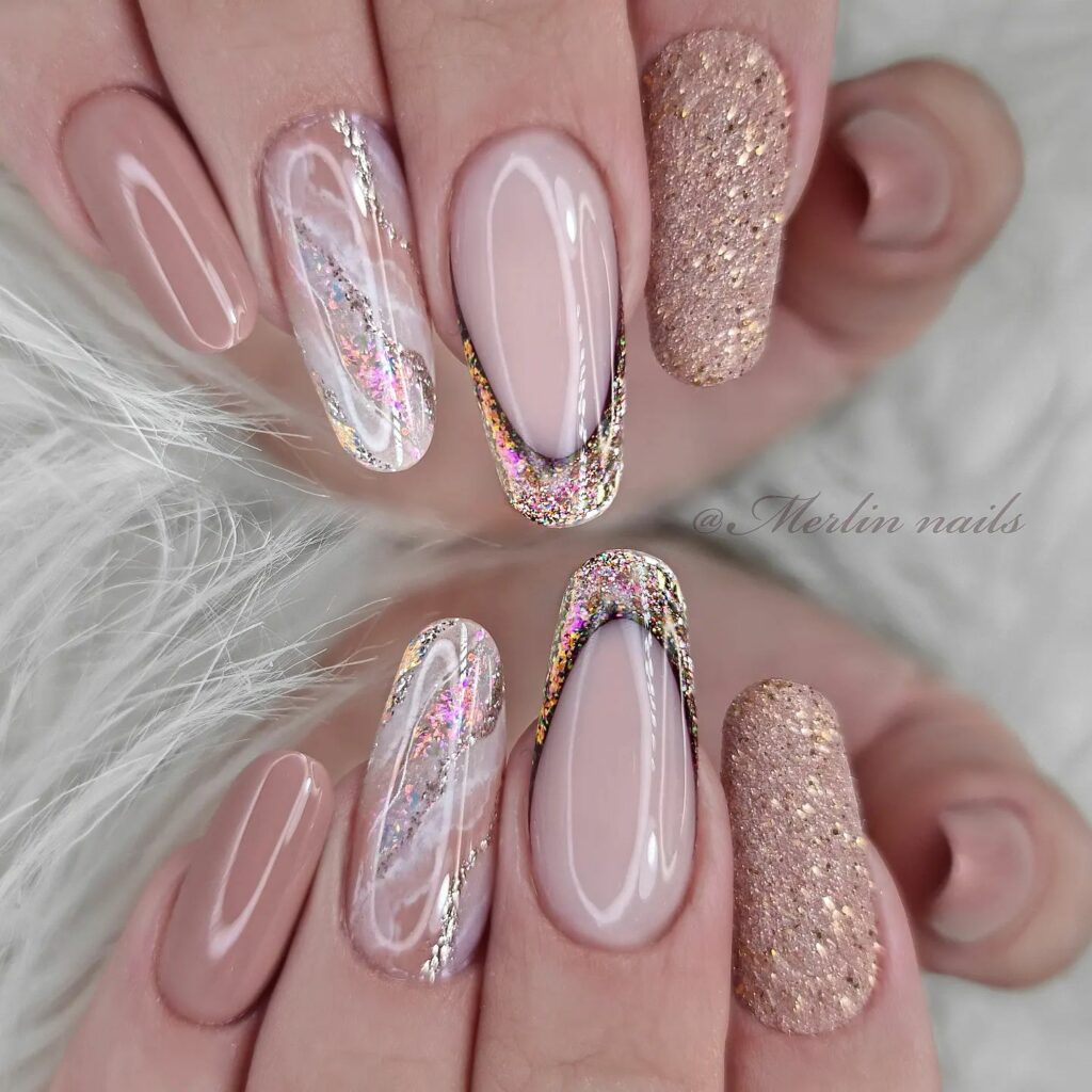 Shine Bright with 50 Rose Gold Nail Designs for 2024 41 High-Impact Glitter Rose