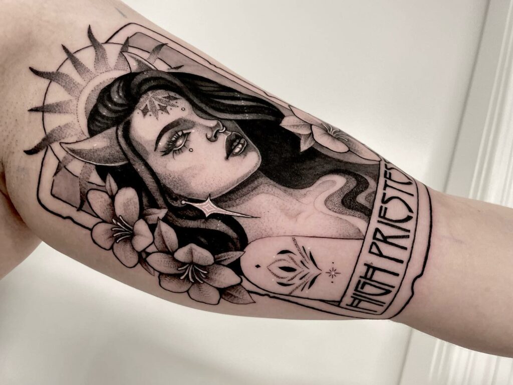 11+ Chick Tattoo Ideas That Will Blow Your Mind! 12 High Priestess Tarot Card Tattoo