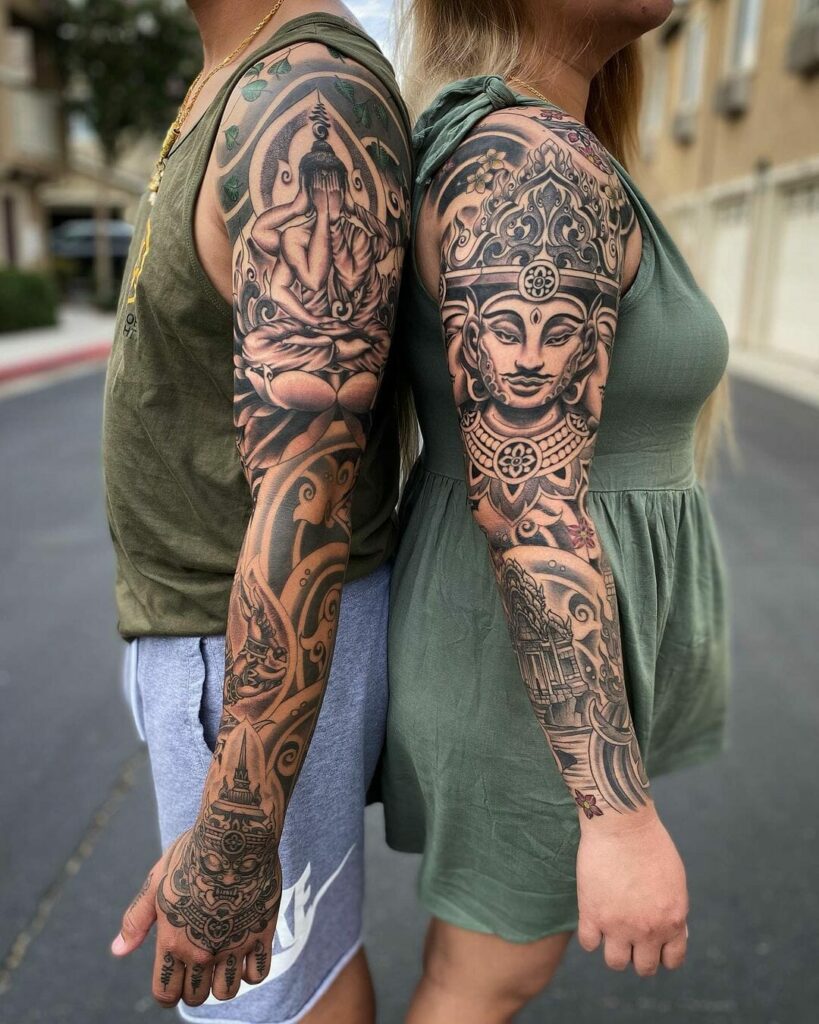 11+ Full Sleeve Tattoo Womens Ideas That Will Blow Your Mind! 15 His And Hers Couple Tattoo With Some Asian Mythological Twists
