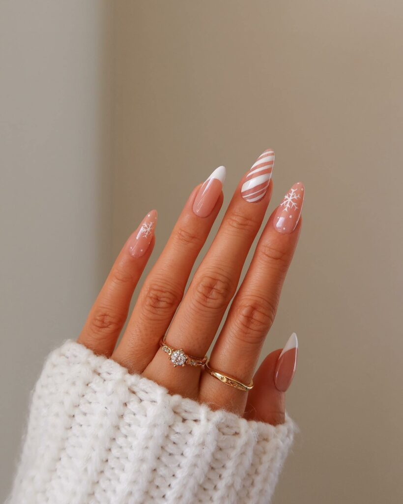 Feel Festive with 30 Christmas Almond Nail Ideas in 2024 15 Classic French White Christmas Almond Nails