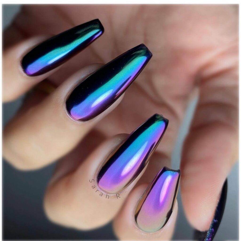 25 Latest Chrome Nail Ideas To Try In 2024! 28 Holographic Coffin Chrome Nails