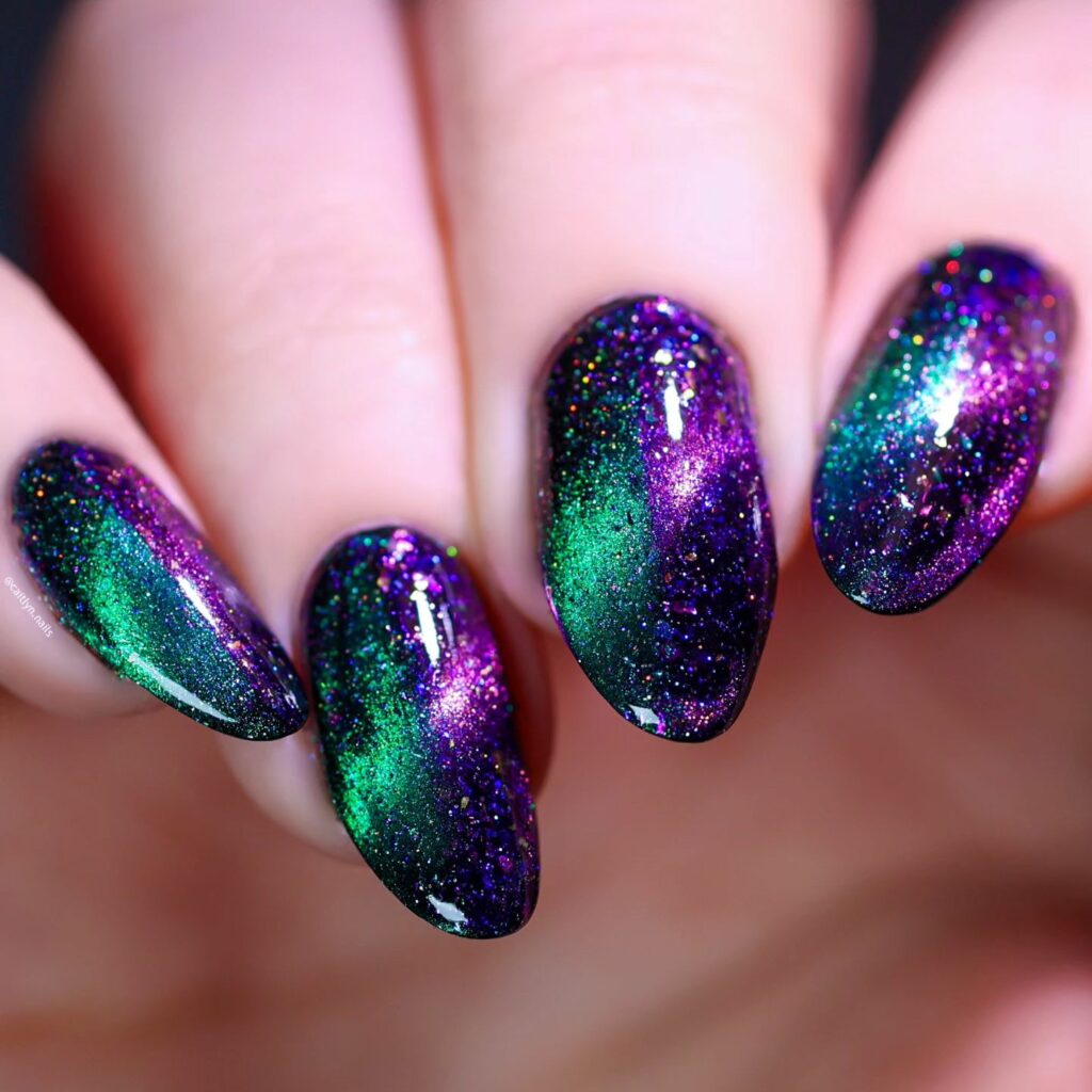 Discover 44 Trendsetting Black Nail Designs for 2024 31 Holographic Nails black nails