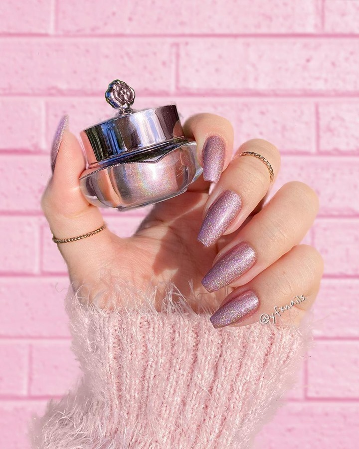 Shine Bright with 50 Rose Gold Nail Designs for 2024 19 Holography rose gold nail