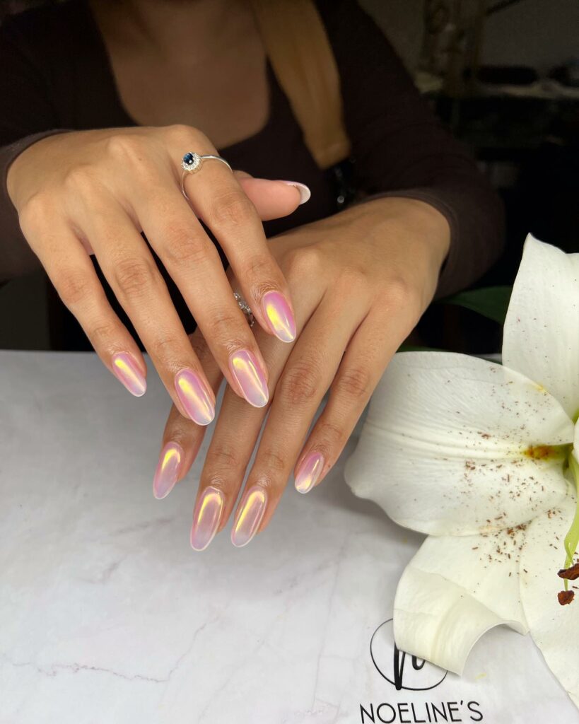 Shimmer with 30 Holographic Nail Designs in 2024 28 Holography rose gold nails