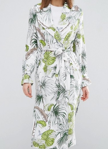 Home Women Coats & Jackets Trench Coats & Macs ASOS Soft Coat in Tropical Palm Print – £65 Trench Coat - Tropical Palm Print