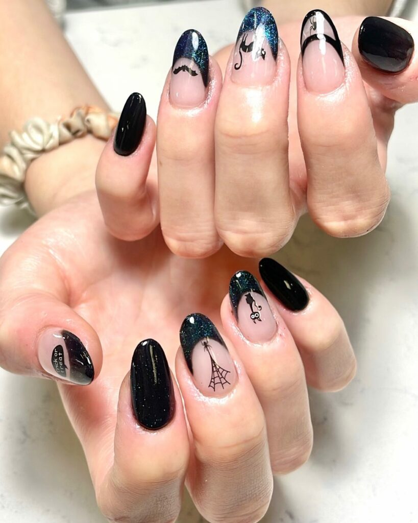 30 Latest Black Almond Nail Ideas To Try In 2024! 38 Horror-Themed Black Almond Nails