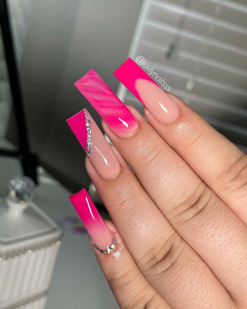 20 Latest Hot Pink French Tip Nails Ideas To Try In 2024! 16 Hot Pink French and Nude Nails