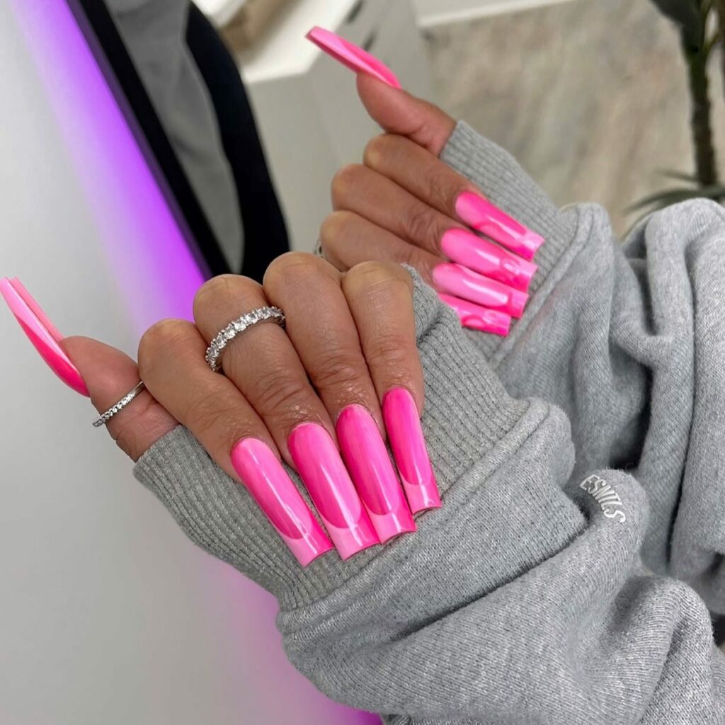 29 Latest Long Square Acrylic Nail Designs To Try In 2024! 10 Brilliant Hot Pink Square Acrylic Nails
