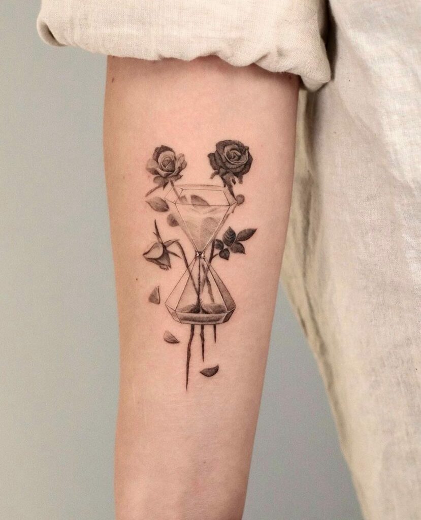 10+ Small Clock Tattoo Ideas That Will Blow Your Mind! 19 Hourglass Clock Tattoo