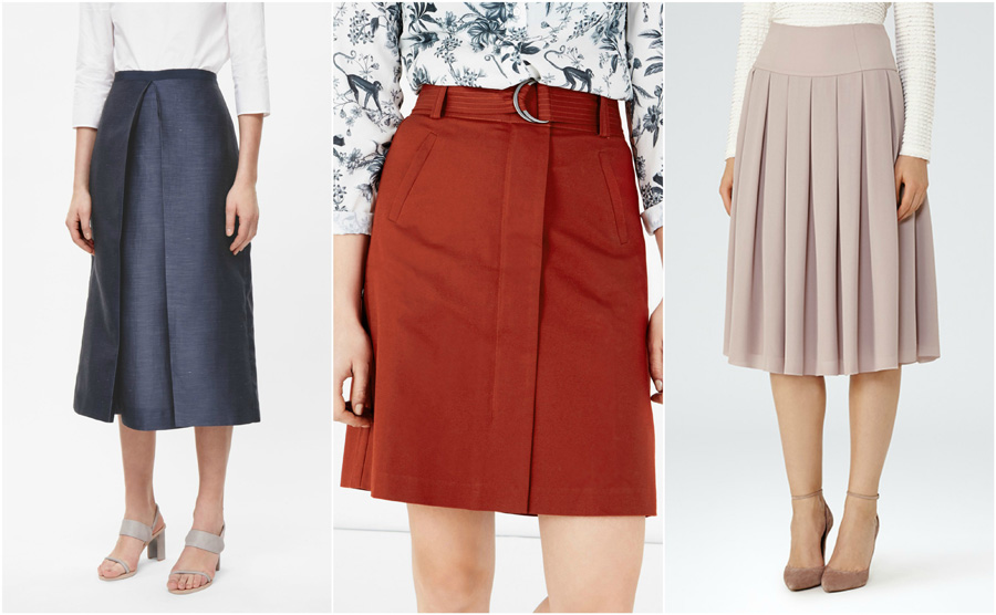 House Party Wear Skirt Fashion Formal Pleat Navy Orange Pink Mid