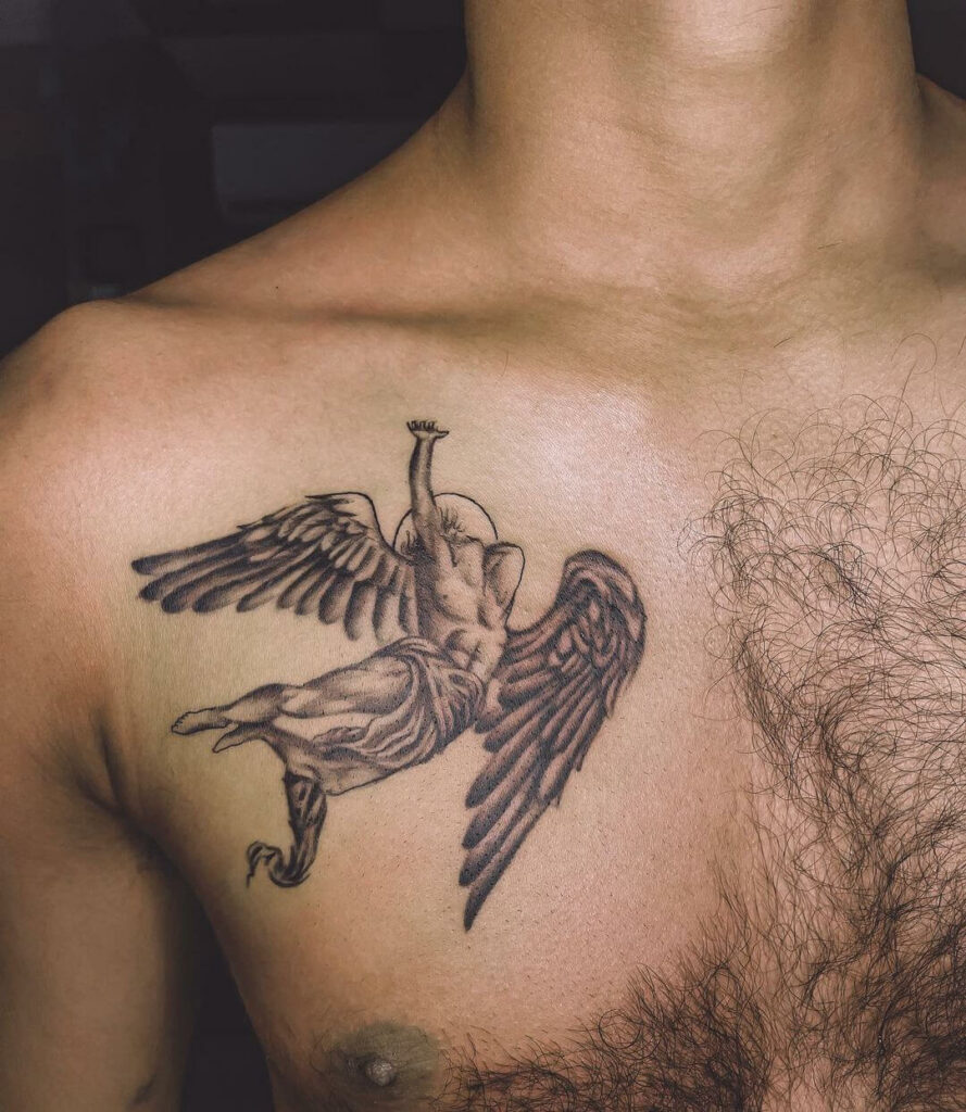 13+ Chest Tattoo Men Ideas To Inspire You! 18 Icarus Chest Tattoo