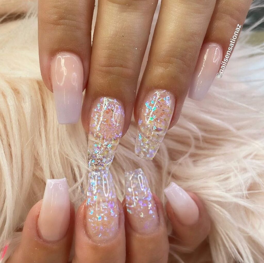 27 Latest Glitter Ombré Nail Designs To Try In 2024! 31 Frosty Radiance in Icy Ombré Glitter Nails