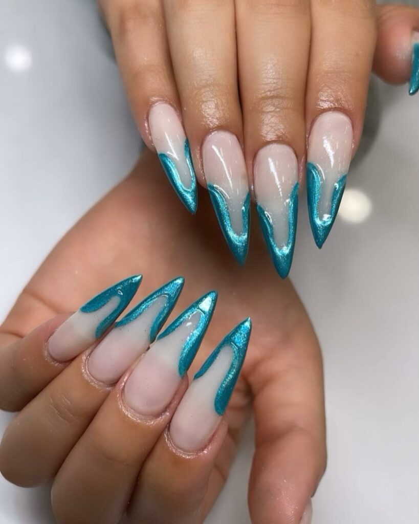 Experiment with 30 Stunning Blue Ombré Nails for 2024 18 Icy blue ombre nails