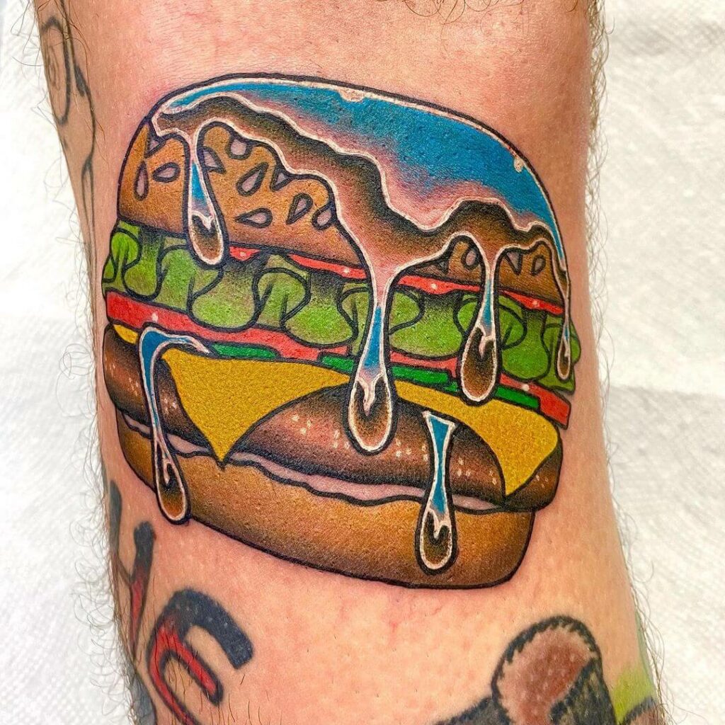 11+ Cheeseburger Tattoo Ideas that will Blow your Mind! 15 Impressive Meaty Burger Tattoo