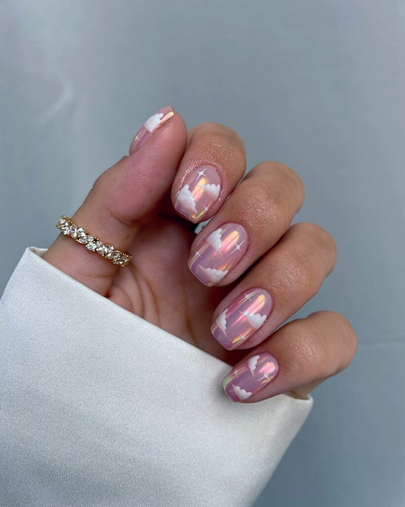 Shimmer with 30 Holographic Nail Designs in 2024 11 Iridescent Skies Cloud Nails