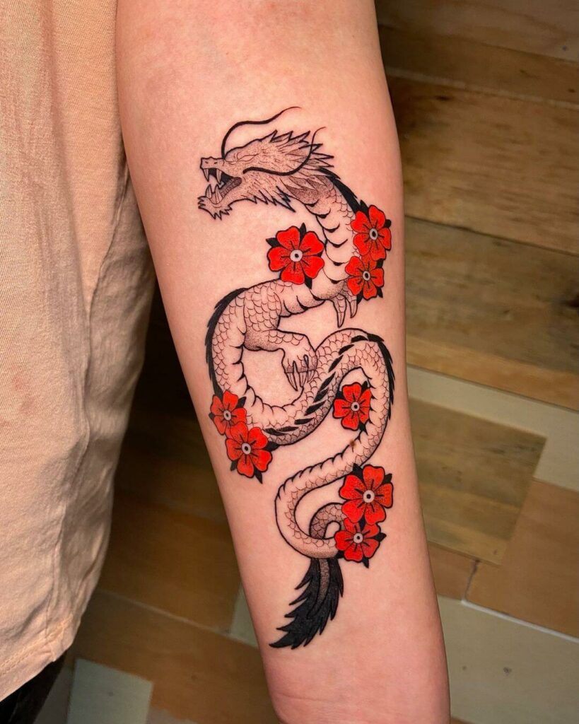 12+ Colored Dragon Tattoo Ideas To Inspire You! 11 Japanese Dragon Tattoo With Sakura