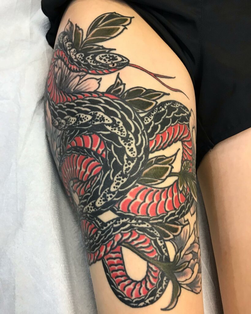 12+ Snake Thigh Tattoo Ideas To Inspire You! 19 Japanese Style Snake Tattoo Designs For Arm And Shoulder