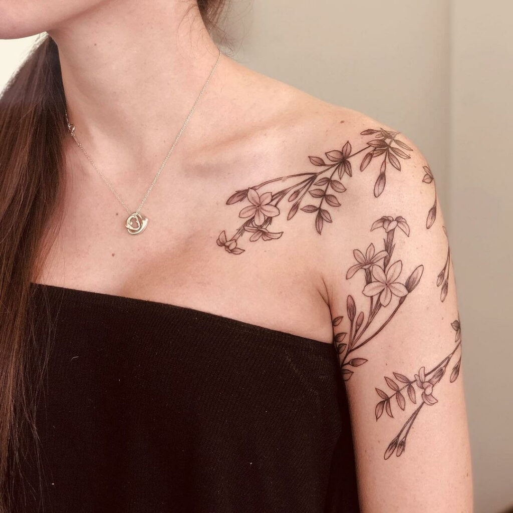 12+ Jasmine Tattoo Ideas That Will Blow Your Mind! 13 Jasmine Shoulder Tattoo