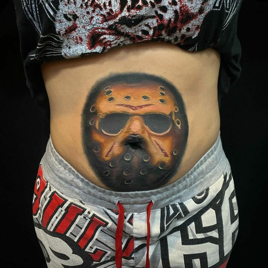 13 Friday The 13th Tattoo Concepts in 2024 16 Jason Voorhees Mask Tattoo On Stomach