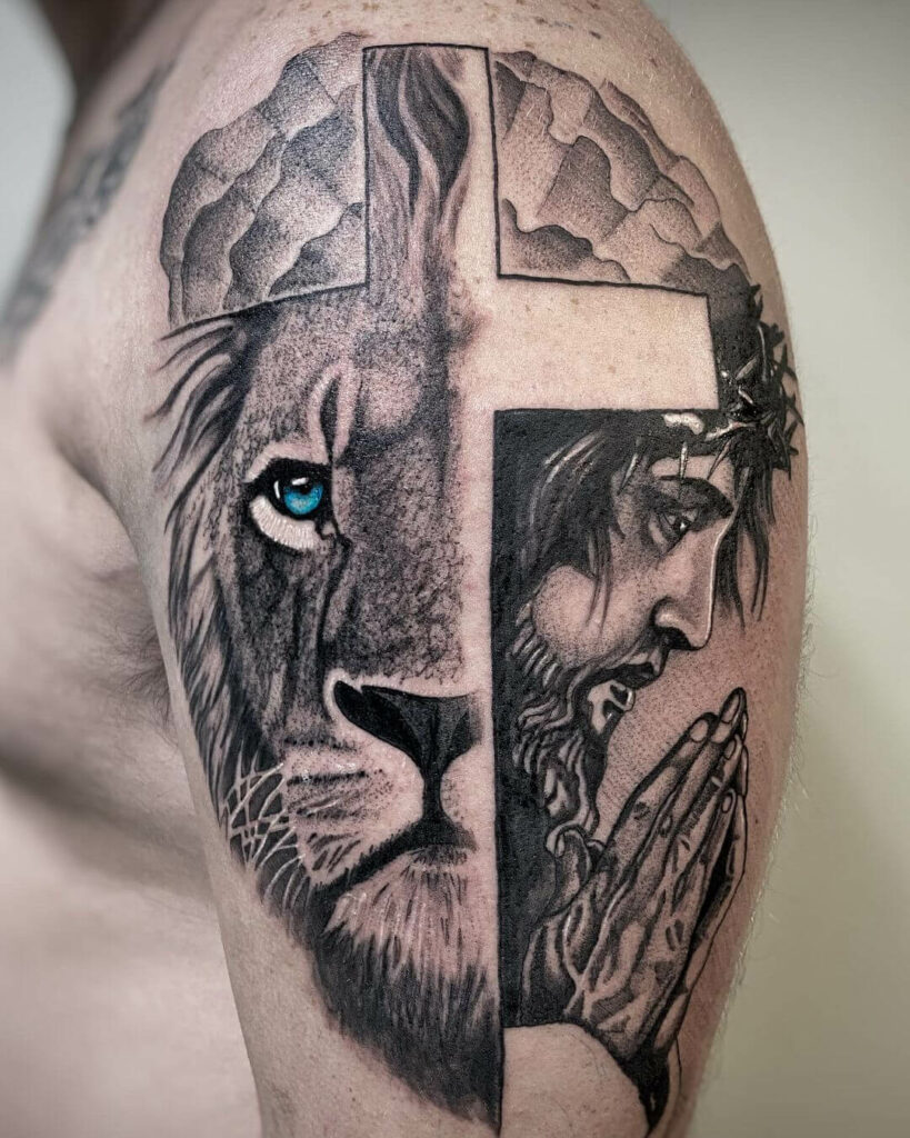 12+ Christian Half Sleeve Tattoo Ideas To Inspire You! 16 Jesus Christ Lion Tattoo Design