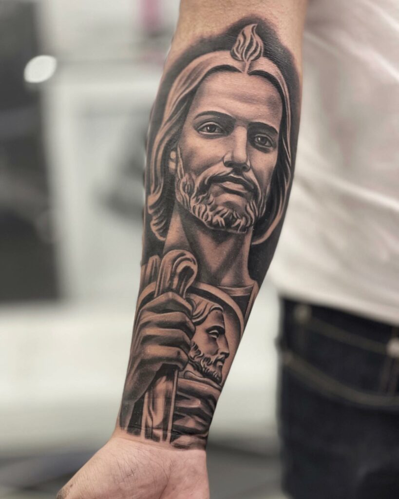 11+ Jesus Tattoo Forearm That Will Blow Your Mind! 12 Jesus Crossing The Red Sea Forearm Tattoo