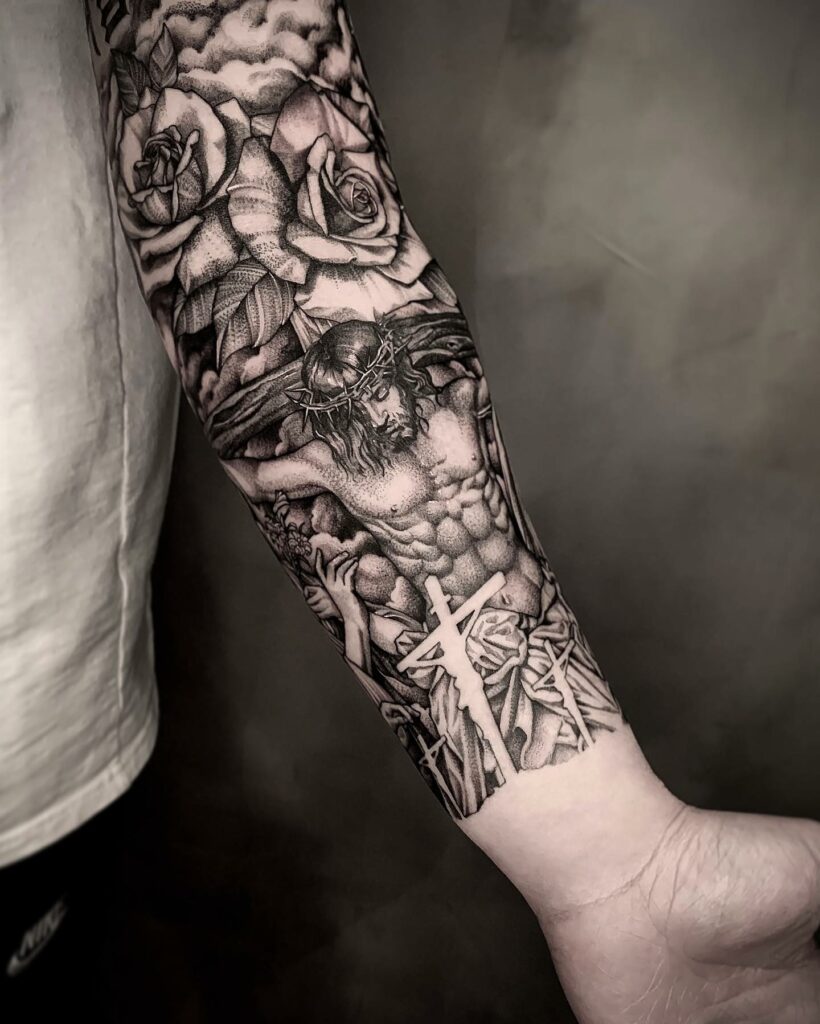 11+ Jesus Tattoo Forearm That Will Blow Your Mind! 14 Jesus Rose Forearm Tattoo