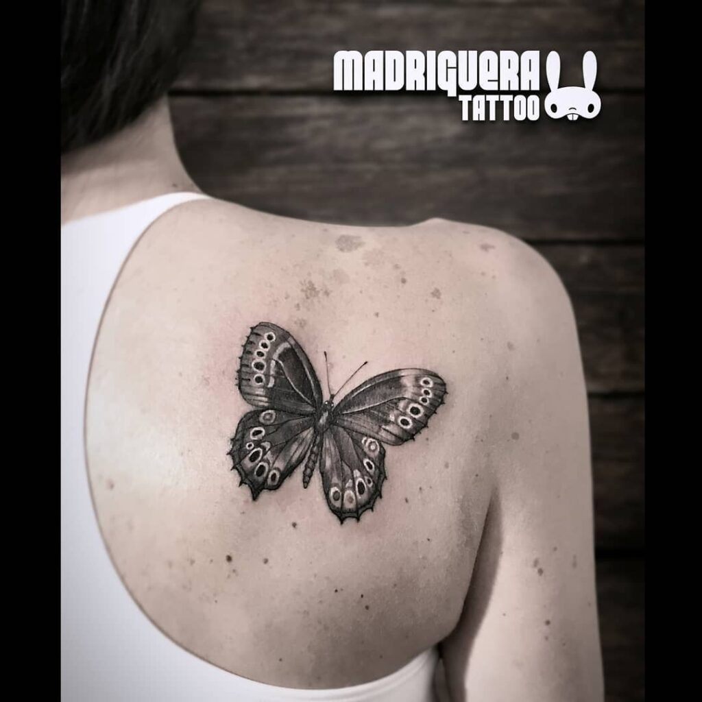 12+ Shoulder Butterfly Tattoo To Inspire You! 12 Jet Black Butterfly Tattoo On Shoulder