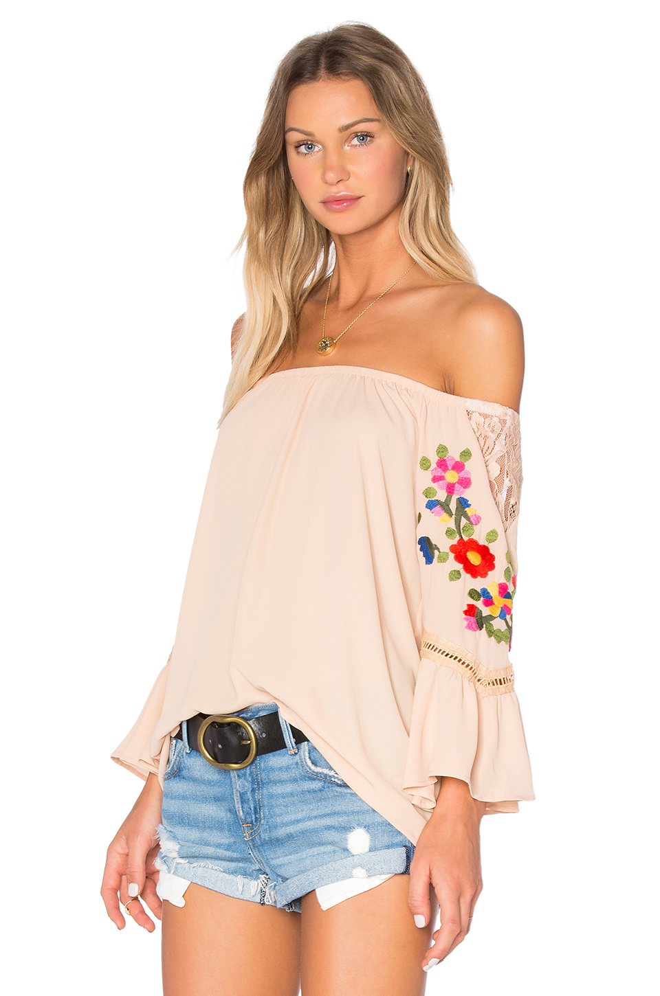 Kacie Off Shoulder Top – £49.44 Peach embroidered off shoulder top