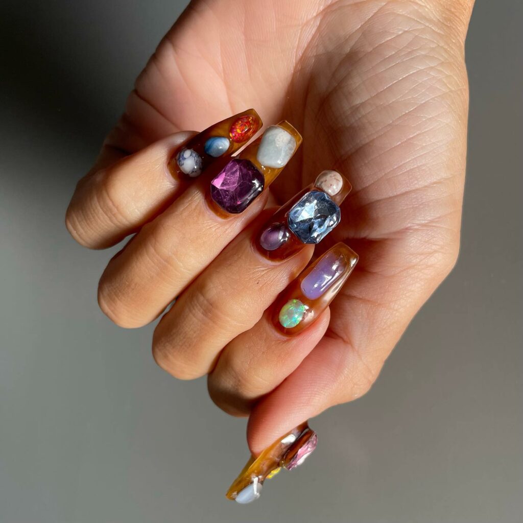 Indulge in 40 Marble Nail Designs for 2024 13 Kaleidoscope of Colors