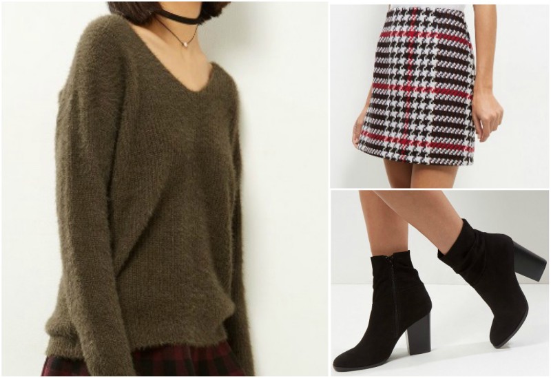10 Best Backless Sweaters and How to Style Them 21 Backless sweater outfit grid inspiration with houndstooth mini skirt and black ankle boots