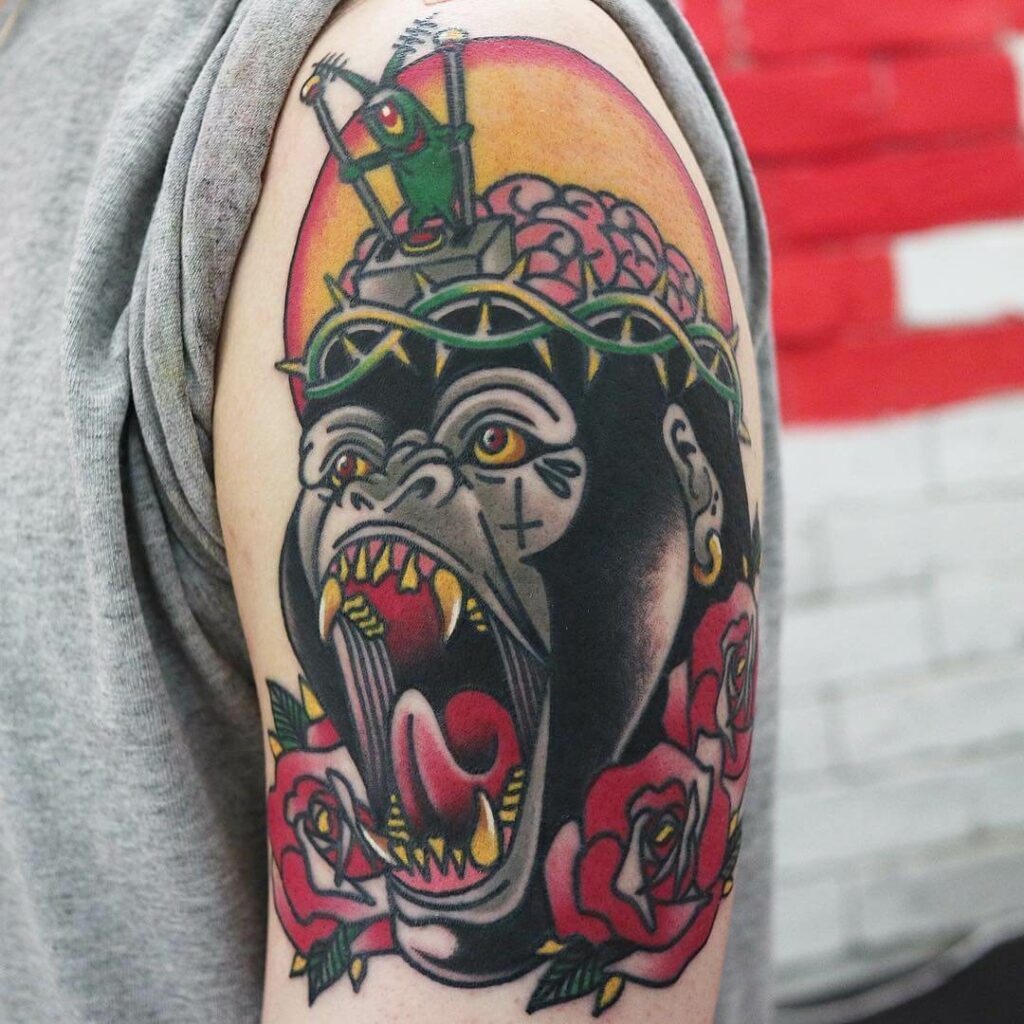 11+ King Kong Tattoo Ideas That Will Blow Your Mind! 12 King Kong And SpongeBob SquarePants Crossover Tattoo