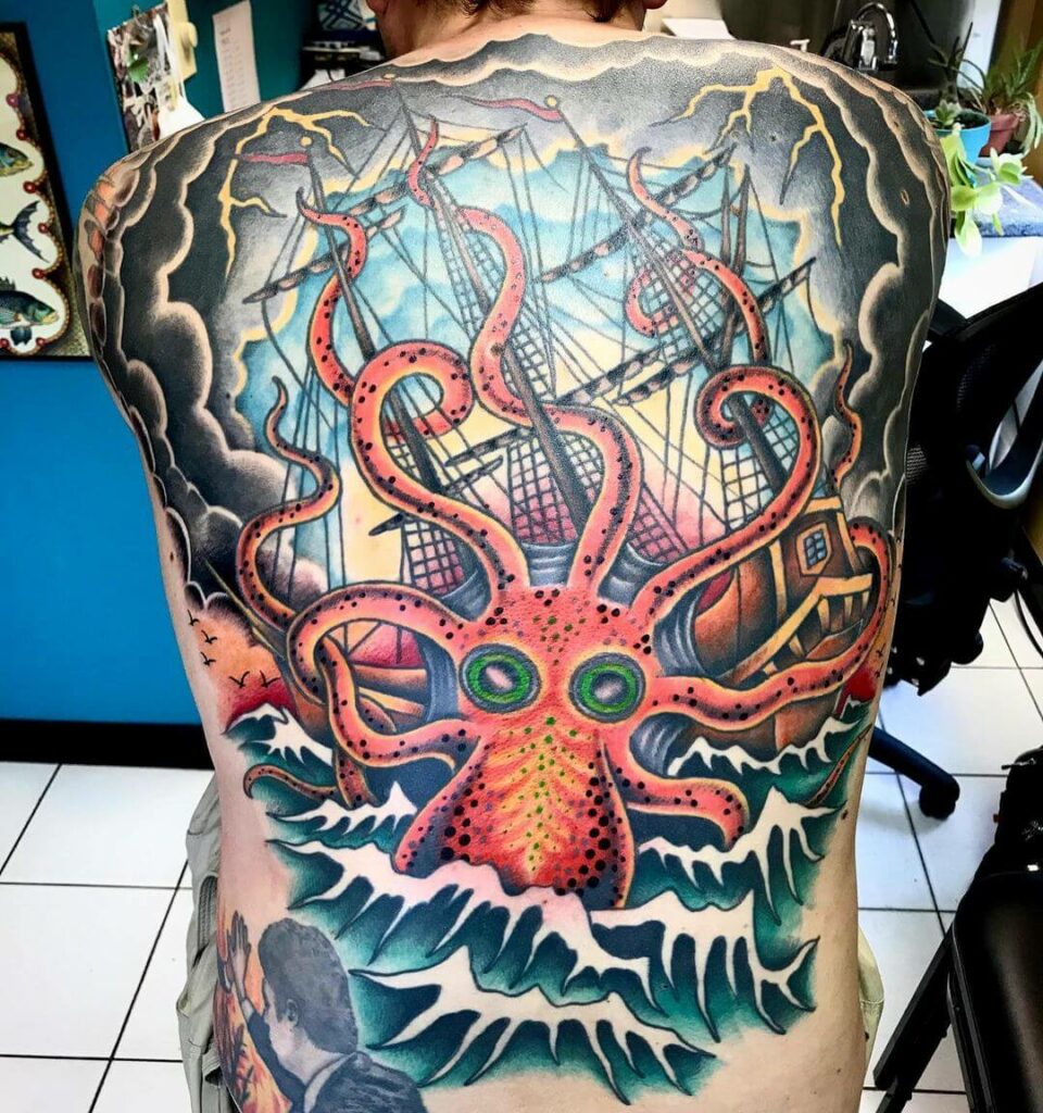 11+ Octopus Back Tattoo Ideas That'll Blow Your Mind! 18 Kraken Back Tattoo