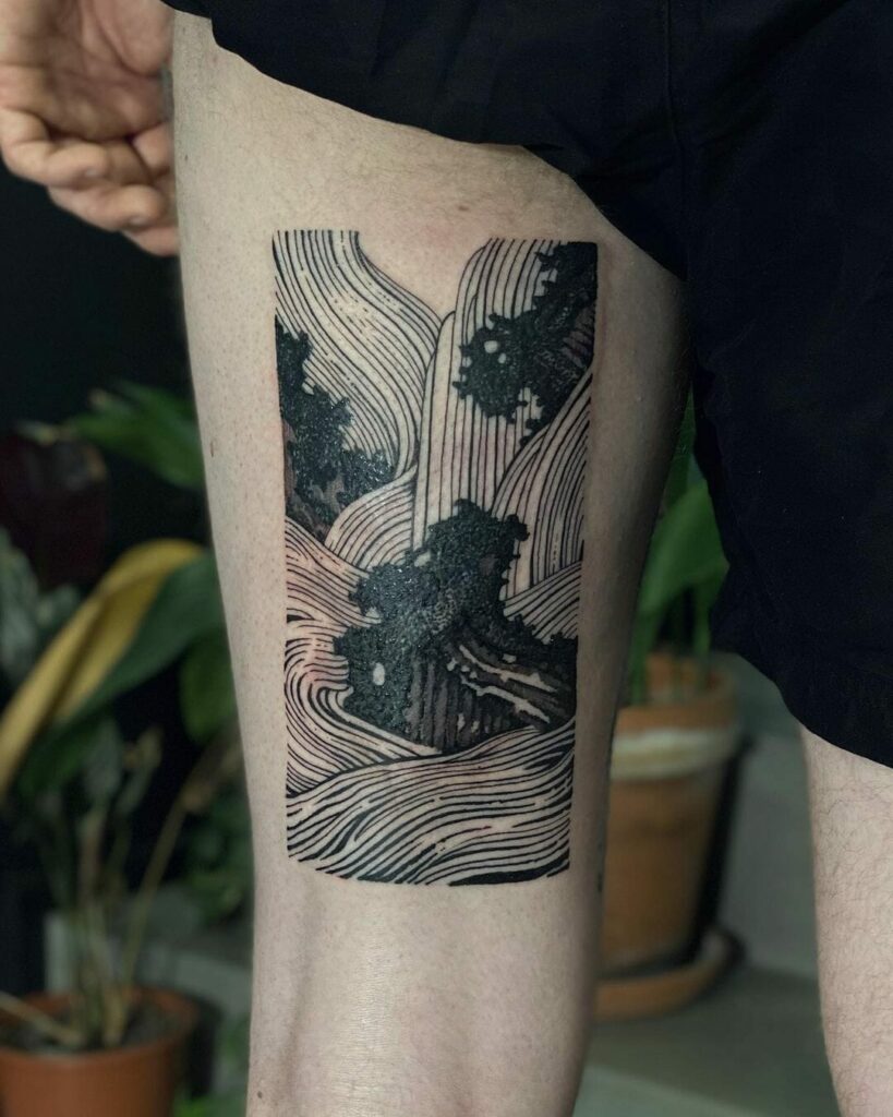 13+ Mens Thigh Tattoo Ideas To Inspire You 19 Landscape Men's Thigh Tattoos
