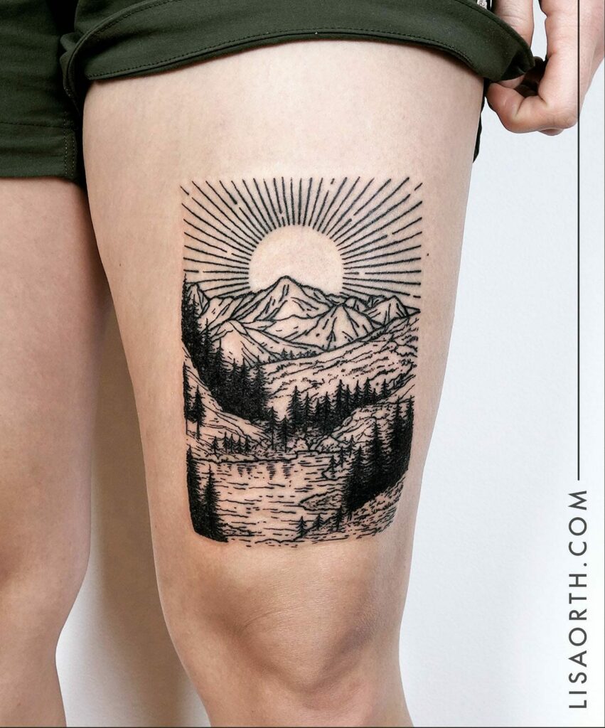 10+ Thigh Tattoo For Men Ideas That Will Blow Your Mind! 13 Landscape Thigh Tattoo For Men