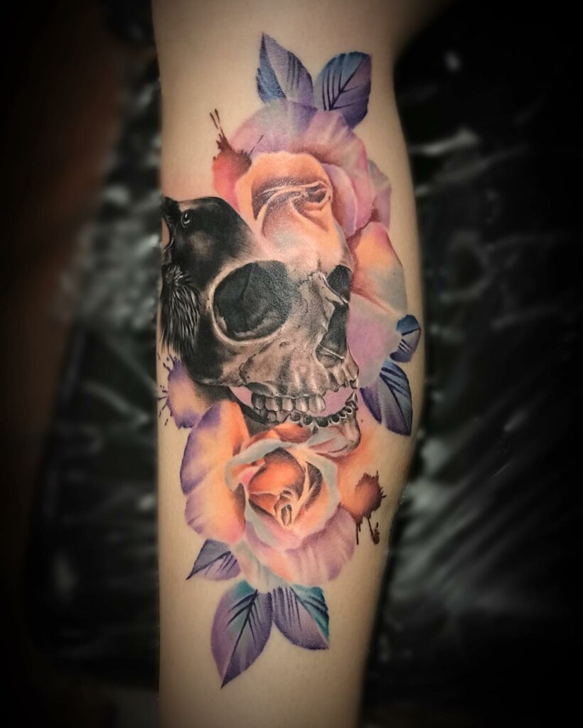 11+ Watercolor Tattoo Rose Ideas That Will Blow Your Mind! 18 Large Watercolour Rose Tattoo With Skull Motif