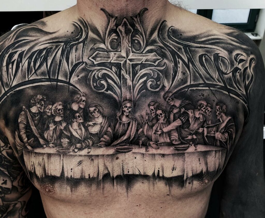 11+ Jesus Chest Tattoo Ideas That Will Blow Your Mind! 15 Last Supper Chest Tattoo