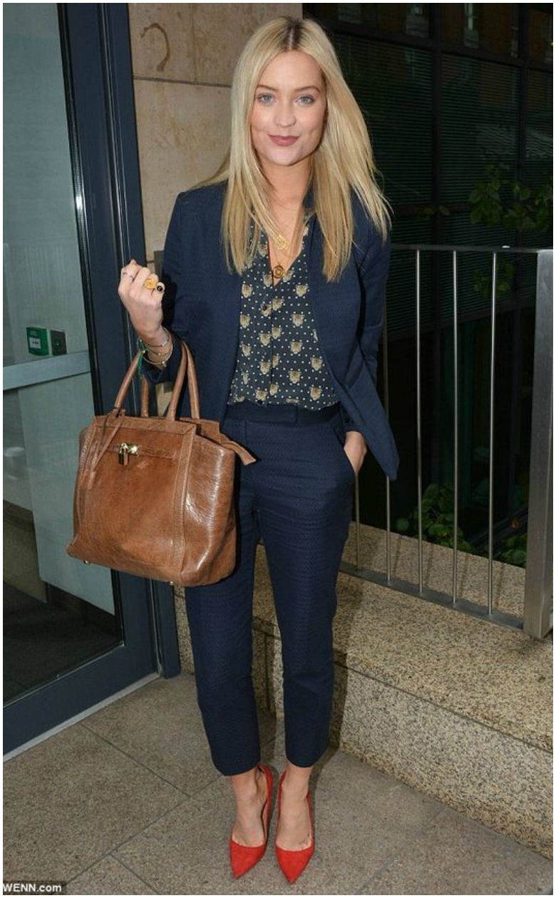Back to Business: The Work Clothes to Invest in Now 30 Laura Whitmore blue suit with patterned shirt
