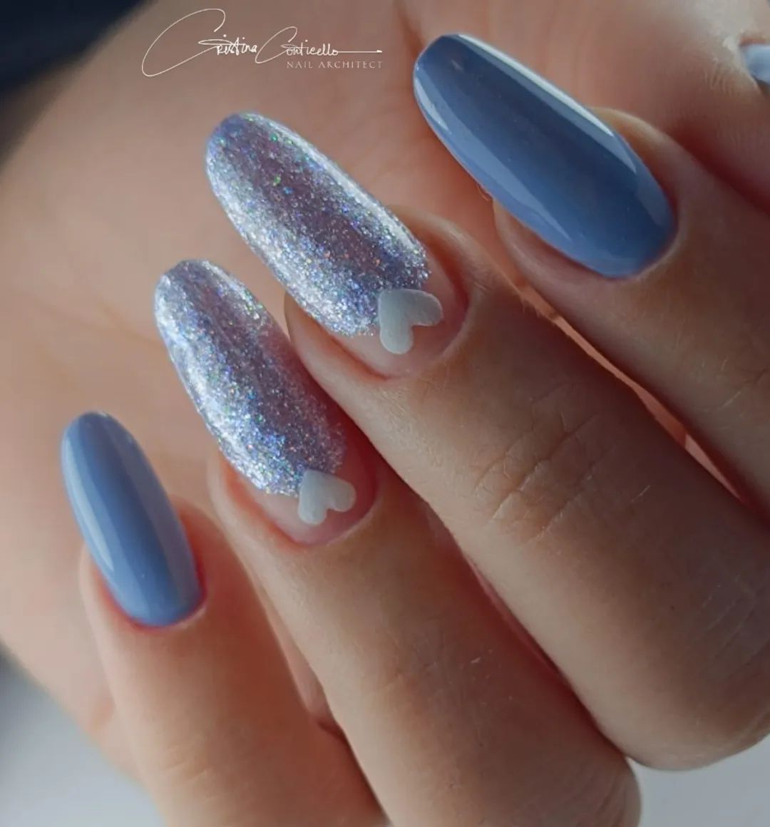 30 Stunning Blue Nail Designs To Try Today ✨ 33 Lavish Lavender Glitter and Periwinkle Blue Nails