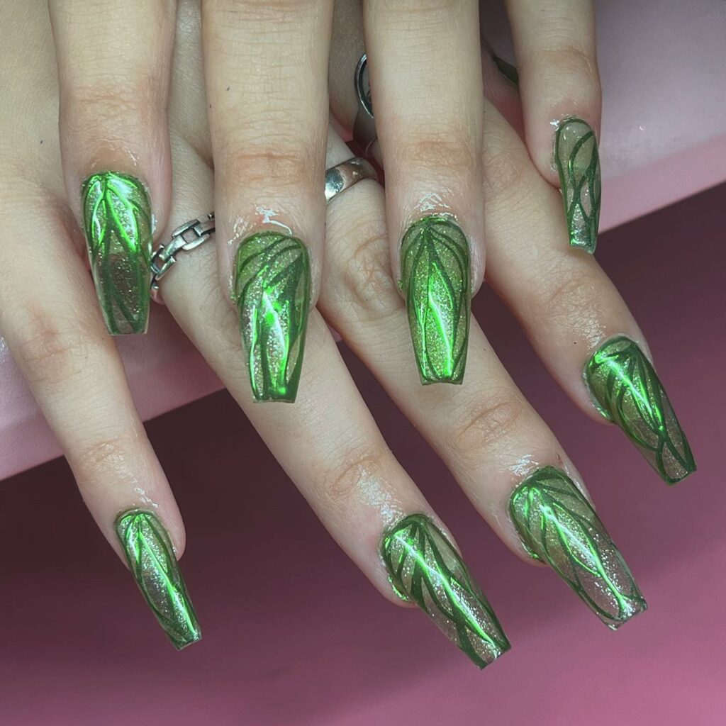 30 Latest November Nail Designs To Try This Fall 26 Leafy Glitter nails