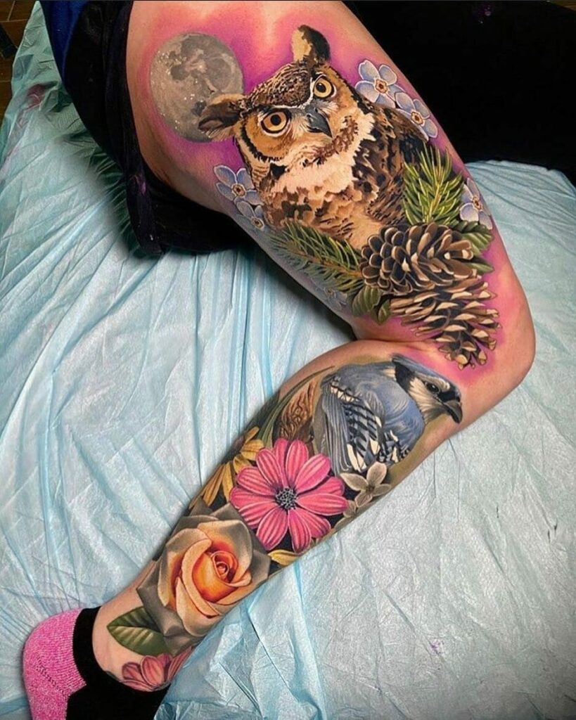 22+ Leg Tattoo For Women That Will Blow Your Mind! 19 Leg Sleeve Tattoo