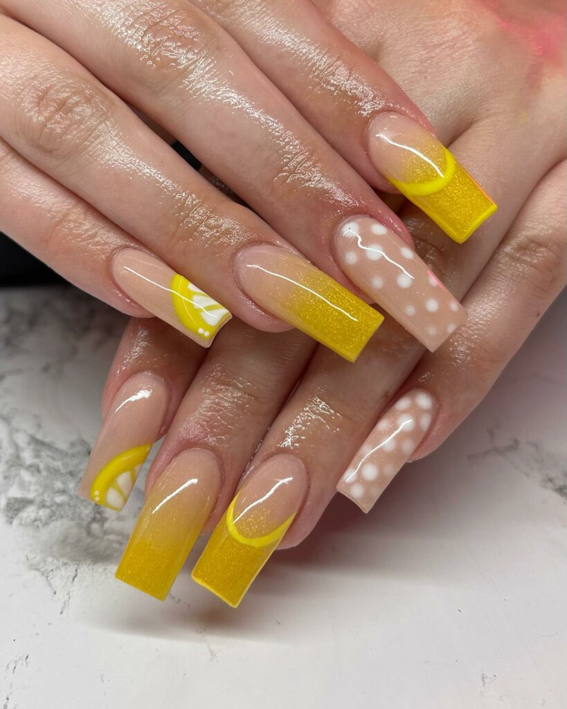 50 Latest February Yellow Nail Designs To Try in 2024! 21 Ombre Square Yellow Nails