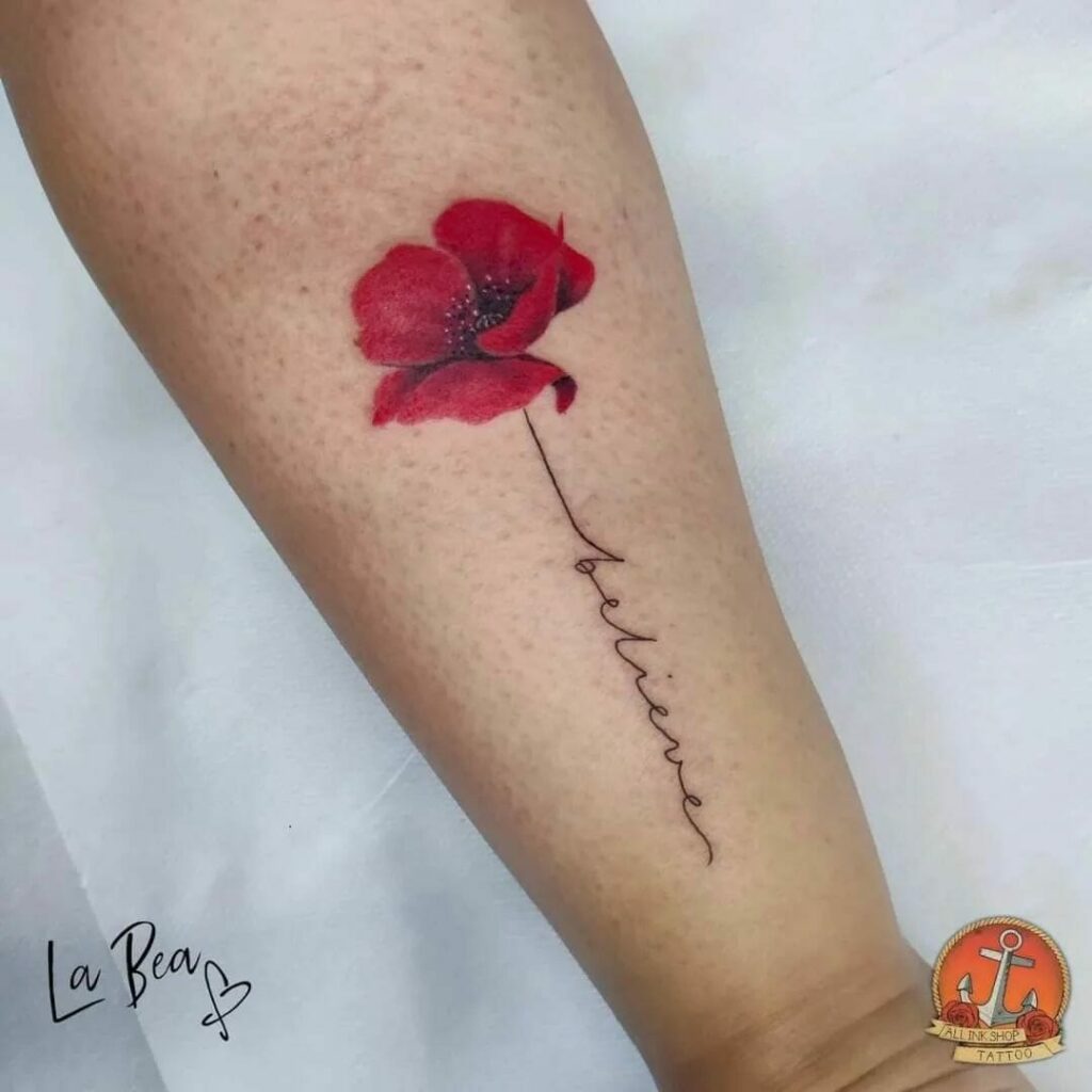 12+ August Birth Flower Tattoo Ideas That Will Blow Your Mind! 13 Lettered Poppy Birth Flower Tattoos ideas