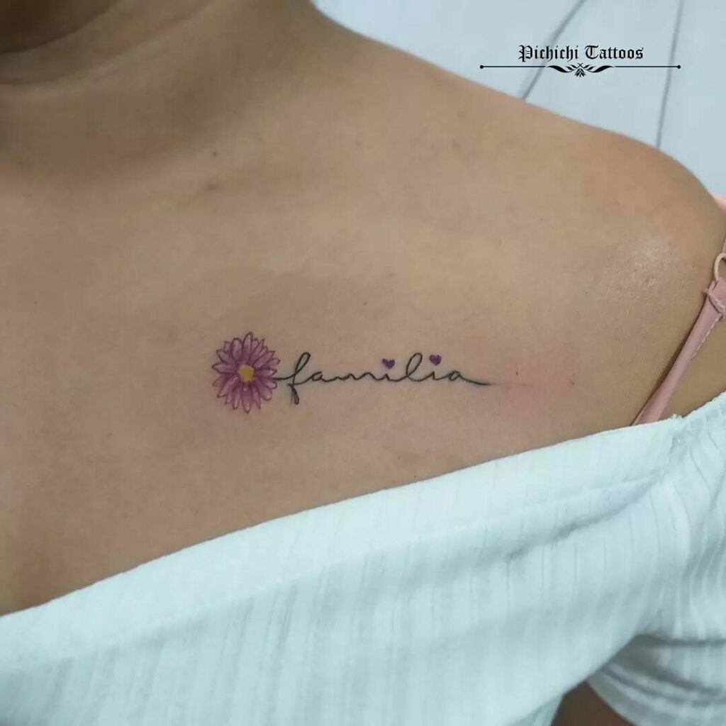 11+ Minimalist Daisy Tattoo Ideas That Will Blow Your Mind! 20 Lettering Daisy Flower Tattoo