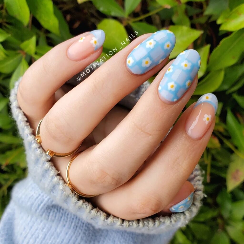 41 Latest Easter Nail Designs To Try This Season! 33 Light-Blue Flowers
