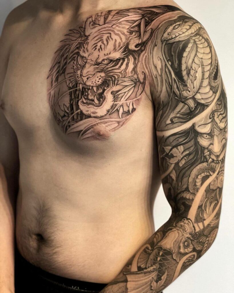 11+ Chest Tiger Tattoo Ideas That Will Blow Your Mind! 11 Light Hand Chest Tiger Tattoo