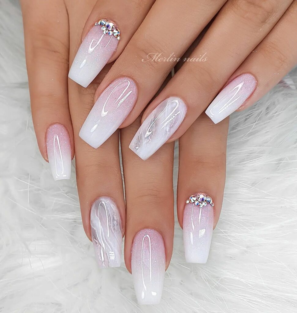 Charming Pink and White Ombre Nail Ideas for 2024 💗 14 Light Pink and White Ombre Coffin Nails